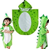 Los mejores  - Albornoz toalla de baño para niños- con capucha y diseño de dinosaurio- Verde- 55cmx110cm